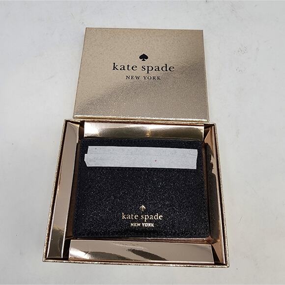 kate spade Handbags - Kate Spade‎ New Black Wallet Cardholder Small Slim Leather Glitter Gift Box NWT